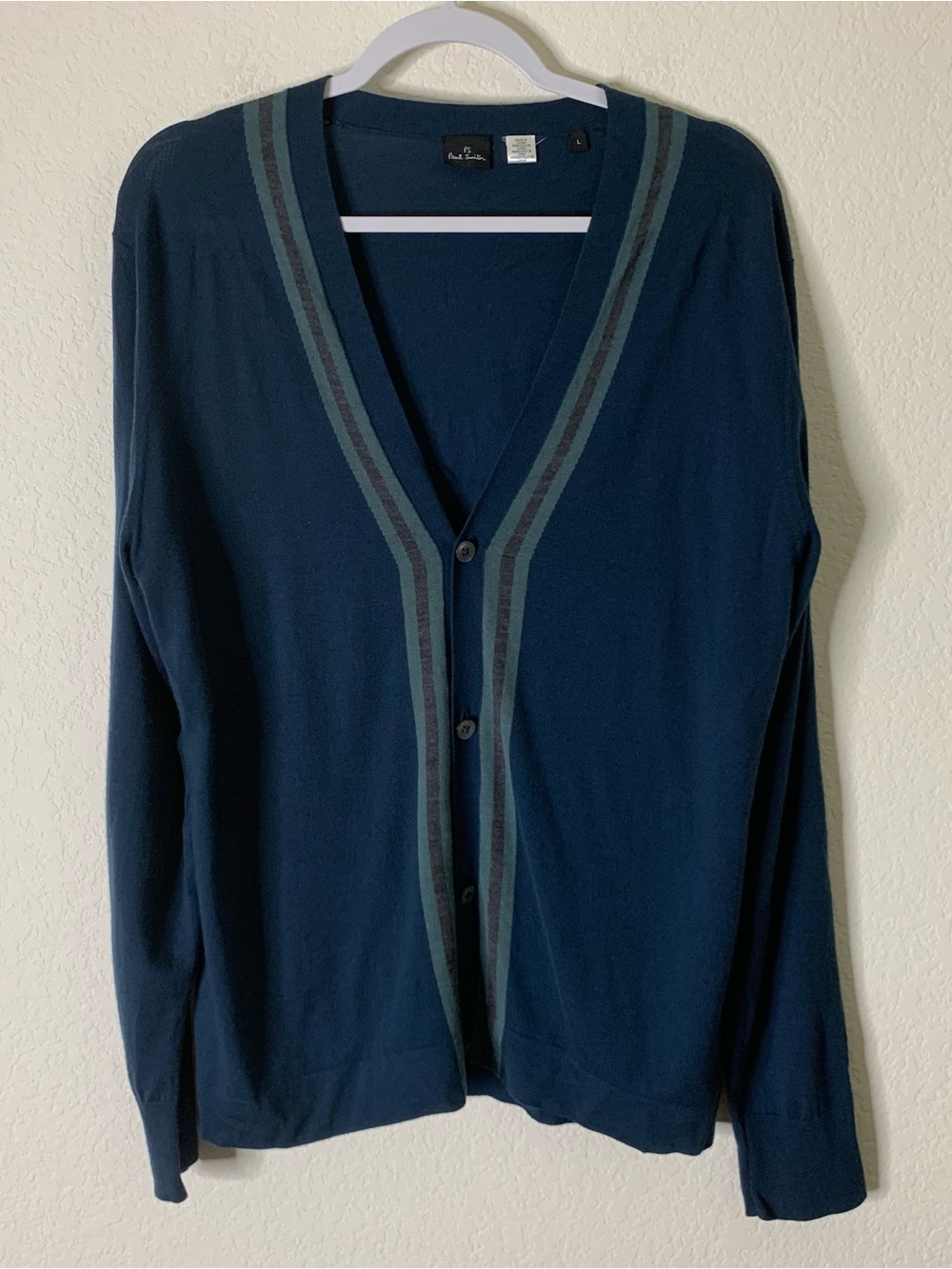 Paul Smith Mens blue 100% merino wool button front cardigan L